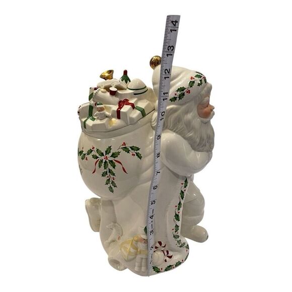 Lenox Vintage Holiday Santa Cookie Jar 1999 Christmas Toy Sack Holly Berry 13.5” - Picture 8 of 11